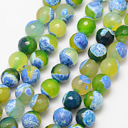 Natural Fire Crackle Agate Bead Strands, Round, Grade A, Faceted, Dyed & Heated, Green Yellow, 10mm, Hole: 1mm, about 37pcs/strand, 15 inch(G-K166-06F-10mm-08)