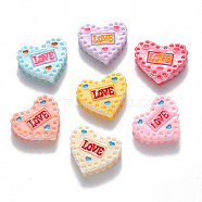 Resin Decoden Cabochons, for Valentine's Day, Heart Shaped Biscuit, with Word LOVE, Mixed Color, 16x19x5~6mm(CRES-N022-27)