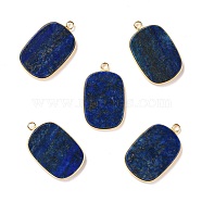 Natural Lapis Lazuli Pendants, with Golden Brass Findings, Rectangle, 27~28x17x3~3.5mm, Hole: 2mm(G-P460-04C)