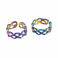 Hollow Wide Cuff Rings, Rainbow Color 304 Stainless Steel Open Rings for Women, US Size 8 1/4(18.3mm)(RJEW-N038-022)