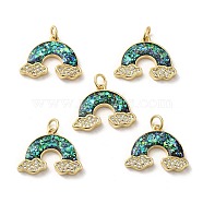 Rack Plating Brass Micro Pave Cubic Zirconia with Synthetic Opal Pendants, with Jump Ring, Lead Free & Cadmium Free, Long-Lasting Plated, Rainbow, Real 18K Gold Plated, 15.5x20x2.6mm(KK-D088-28G)