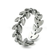 304 Stainless Steel Open Cuff Ring, Hollow Leaf, Stainless Steel Color, US Size 6 3/4(17.1mm)(RJEW-L110-012P)