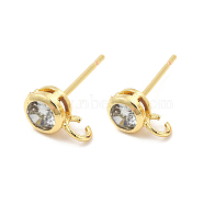Brass Micro Pave Cubic Zirconia Stud Earring Findings, with Vertical Loops, Flat Round, Real 18K Gold Plated, Cadmium Free & Lead Free, Clear, 8.5x5.5mm, Hole: 1.6mm, Pin: 0.8mm(ZIRC-P105-02G-05)