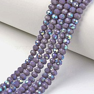 Electroplate Opaque Solid Color Glass Beads Strands, Half Rainbow Plated, Faceted, Rondelle, Medium Purple, 6x5mm, Hole: 1mm, about 85~88pcs/strand, 16.1~16.5 inch(41~42cm)(EGLA-A034-P6mm-L10)