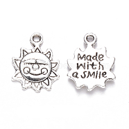 Tibetan Style Alloy Pendants, Sun with Made with a Smile, Cadmium Free & Lead Free, Antique Silver, 16x12x2mm, Hole: 1.2mm(X-TIBEP-S319-072AS-RS)