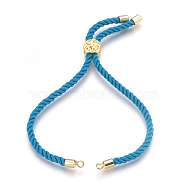Cotton Cord Bracelet Making, with Brass Findings, Flat Round with Tree of Life, Real 18K Gold Plated, Deep Sky Blue, 8-5/8 inch(22cm), Hole: 2mm(KK-F758-03B-G)