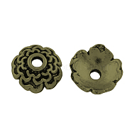 Tibetan Style Alloy Bead Caps, Cadmium Free & Lead Free, Flower, Antique Bronze, 7x3mm, Hole: 1mm, about 5263pcs/1000g(TIBEP-R304-114AB-LF)