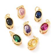 Real 18K Gold Plated Brass Inlaid Cubic Zirconia Charms, with Jump Ring, Long-Lasting Plated, Oval, Mixed Color, 9.5x5x4mm, Jump Ring: 4x0.5mm, 2.5mm Inner Diameter(ZIRC-L100-079G)