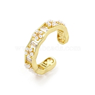 Rack Plated Brass Micro Pave Cubic Zirconia Flower Open Cuff Rings for Women, with ABS Imitation Pearl, Lead Free & Cadmium Free, Long-Lasting Plated, Real 18K Gold Plated, 5.5mm(RJEW-Z039-07G)