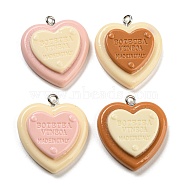 Opaque Resin Pendants, Heart Charms with Platinum Plated Iron Loops, Mixed Color, 28x24.5x6.5mm, Hole: 2mm(RESI-Q225-01)