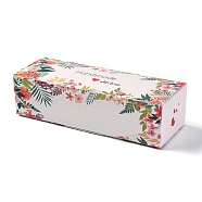 Handmade Printed Gift Box, Rectangle with Flower Pattern, White, 7-1/2x2-3/4x2 inch(19.1x7x5cm)(CON-A003-A-02A)