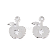 Brass Pendants, Apple with Star Charms, Real Platinum Plated, 8x6x0.2mm, Hole: 1mm(KK-B082-07P)