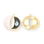 Brass Pendants, with Enamel, Real 18K Gold Plated, Long-Lasting Plated, Flat Round with Evil Eye Charm, Black, 25x25x8mm, Hole: 1.4mm(KK-E075-06G-10)