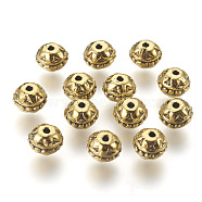 Tibetan Style Alloy Beads, Round, Antique Golden Color, Lead Free & Nickel Free & Cadmium Free, Size: about 8mm in diameter, 7mm thick, hole: 1.5mm(X-GLF11126Y-NF)
