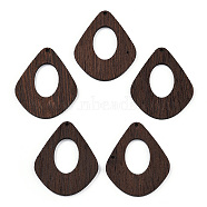 Natural Wenge Wood Pendants, Undyed, Hollow Teardrop Charms, Coconut Brown, 49x41x3.5mm, Hole: 2mm(WOOD-T023-67)