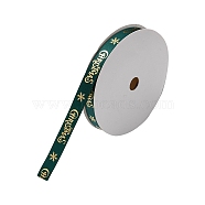 Flat Christmas Theme Polyester Satin Ribbon, Hot Stamping Ribbon, Clothes Accessories, Dark Green, Christmas, Word, 3/8 inch(9.5~10mm), about 9.84 Yards(9m)/Roll(OCOR-YWC0001-01B-03)