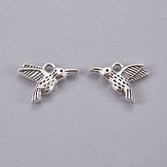 Tibetan Style Alloy Hummingbird Charms Pendants, Cadmium Free & Lead Free, Antique Silver, 12x17x3mm, Hole: 2mm(X-TIBEP-1096-AS-LF)