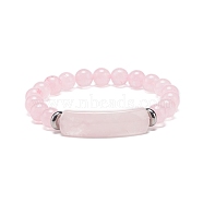 Natural Rose Quartz Beaded Stretch Bracelet, Gemstone Jewelry for Women, Rectangle Bar Charm Bracelets, Inner Diameter: 2-1/8 inch(5.3cm)(BJEW-JB08879-07)