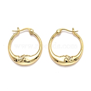 Brass Micro Pave Clear Cubic Zirconia Hoop Earrings, Ring with Moon, Real 18K Gold Plated, 22x19.5x3mm, Pin: 0.7mm(EJEW-B006-01G)