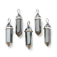 Natural Non-magnetic Hematite Pendants, with Platinum Tone Brass Findings, Bullet, 39.5x12x11.5mm, Hole: 4.5x2.8mm(G-M378-01P-A16)