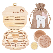 Wooden Baby Girl Tooth Keepsake Organizer Storage Box, Baby Girl/Boy First Lost Deciduous Teeth Collection, for Baby Shower Gifts, with 1PC Rectangle Linen Packing Pouches, Iron Commemorative Coin, BurlyWood, 12.2x12.5x2.7cm(CON-FG0001-08A)