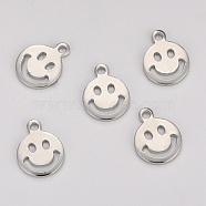 Brass Charms, Long-Lasting Plated, Smile Face, Platinum, 10x8x1mm, Hole: 1.2mm(X-KK-I681-17A-P)