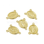 Rack Plating Brass Chandelier Component Links, 3 Loop Connectors, Oval Links with Virgin Mary, Cadmium Free & Lead Free, Real 18K Gold Plated, 16.5x12x1mm, Hole: 1.4mm(KK-C007-34G)
