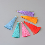 Nylon Thread Tassel Pendants Decoration, with Brass Findings, Golden, Mixed Color, 35x7mm, Hole: 7mm(X-FIND-Q065-3.5cm-A)