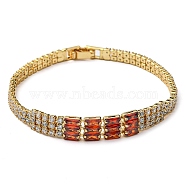Rack Plating Brass Rectangle Link Bracelet, Cubic Zirconia Tennis Bracelets, Long-Lasting Plated, Cadmium Free & Lead Free, Real 18K Gold Plated, 7-1/4 inch(18.5cm)(BJEW-Q771-10G)