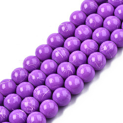 Drawbench Glass Beads Strands, Baking Painted, Dyed, Round, Dark Violet, 8~8.5mm, Hole: 1.5mm, about 100~105pcs/strand, 31.8 inch(DGLA-S115-8mm-L05)