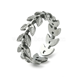 Non-Tarnish 304 Stainless Steel Open Cuff Ring, Hollow Leaf, Stainless Steel Color, US Size 6 3/4(17.1mm)(RJEW-L110-012P)