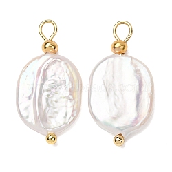 Natural Baroque Keshi Pearl Pendants, Rectangle Charms with Brass Loops, White, Real 18K Gold Plated, 23x11x3mm, Hole: 2.3mm(PA-CBA55BD-03G)