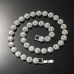 Hip-Hop Alloy Full Crystal Rhinestone Flat Round Tennis Necklaces for Men, Silver, 19.69 inch(50cm)(FS-WGB0AA6-04)