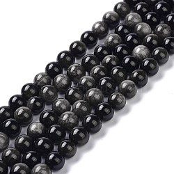 Natural Silver Obsidian Beads Strands, Round, 8.5mm, Hole: 1.2mm, about 47pcs/strand, 15.35 inch(39cm)(X-G-D083-01C)
