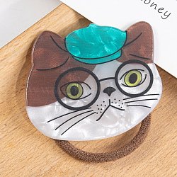 Cute Cat Shape PVC Plastic Hair Ties, Elastic Hair Ties, Ponytail Holder, Turquoise, 38x40mm(PW-WG88066-07)