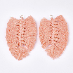 Polycotton(Polyester Cotton) Tassel Big Pendant Decorations, with Iron Findings, Light Gold, Light Salmon, 83~90x55~58x7~8mm, Hole: 5mm(X-FIND-T035-02G)