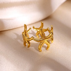 304 Stainless Steel Cuff Open Rings for Women, Starfish, Real 18K Gold Plated, 16mm, US Size 7 1/4(17.5mm)(SA-CBA6EDB-06G)
