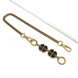 Metal Clover Handbag Chain Straps, with Clasps, for Handbag or Shoulder Bag Replacement, Antique Golden, Black, 600mm(PW-WG93D70-05)