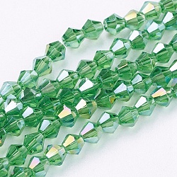 Glass Beads Strands, AB Color Plated, Faceted, Bicone, Lime Green, 4x4mm, Hole: 1mm, about 92~96pcs/strand, 13.78~14.37 inch(EGLA-S056-06)