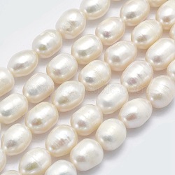 Natural Cultured Freshwater Pearl Beads Strands, Oval, Floral White, 8~9x7~8mm, Hole: 0.8mm, Hole: 0.8mm, about about 34pcs/strand, 13.78 inch(35cm)(PEAR-K003-24A)