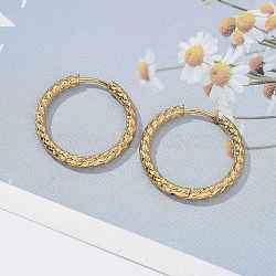 Ion Plating(IP) 304 Stainless Steel Grooved Hoop Earrings, Real 18K Gold Plated, 23x2.5mm, Pin: 1mm(EJEW-M218-01C-G)