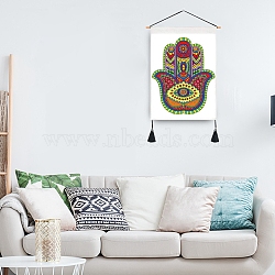 Cloth Wall Hanging Tapestry, Hamsa Hand/Hand of Miriam Tapestry, Vertical Tapestry, for Home Decoration, Rectangle, Evil Eye Pattern, 653~665x345~349x1mm(HJEW-M003-02C)