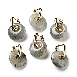 Rack Plating Brass Hoop Earrings, with Natural Labradorite, Long-Lasting Plated, Cadmium Free & Lead Free, Donut/Pi Disc, 27mm(EJEW-M248-01G-03)