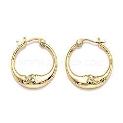 Brass Micro Pave Clear Cubic Zirconia Hoop Earrings, Ring with Moon, Real 18K Gold Plated, 22x19.5x3mm, Pin: 0.7mm(EJEW-B006-01G)