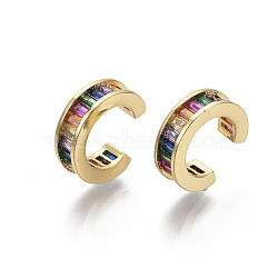 Brass Micro Pave Cubic Zirconia Cuff Earrings, Ring, Colorful, Real 18K Gold Plated, Nickel Free, 4x9mm(EJEW-R114-023-NF)