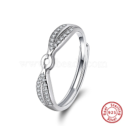 Plated 925 Sterling Silver Micro Pave Cubic Zirconia Adjustable Finger Ring Components, Clear, Real Platinum Plated, Inner Diameter: 18mm(STER-L064-08P)