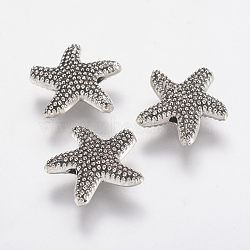 Tibetan Style Alloy Beads, Cadmium Free & Lead Free, Starfish/Sea Stars, Antique Silver, 13.5x13.5x4mm, Hole: 1mm(PALLOY-F202-22AS)