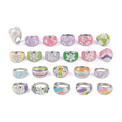 304 Stainless Steel Enamel Wide Rings for Women, with Polymer Clay Rhinestone, Mixed Color, 11~20mm, Inner Diameter: 17mm(STAS-U013-02C-P)