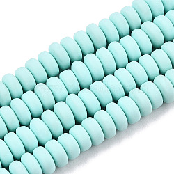 Handmade Polymer Clay Beads Strands, for DIY Jewelry Crafts Supplies, Flat Round, Light Cyan, 6~7x3mm, Hole: 1.5mm, about 113~116pcs/strand, 15.55 inch~16.14 inch(39.5~41cm)(CLAY-N008-008H)