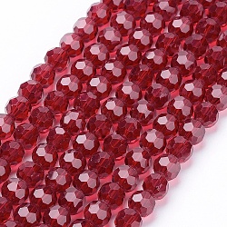 Faceted(32 Facets) Glass Round Beads Strands, Dark Red, 6mm, Hole: 1.2mm, about 88~91pcs/strand, 19.49 inch~20.08 inch(49.5~51cm)(X-EGLA-J042-6mm-20)